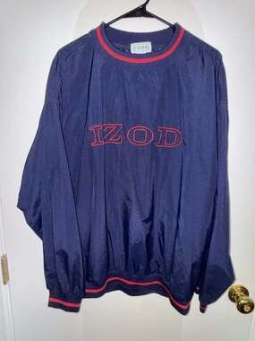 Vintage Men's IZOD Jacket Pullover Classic Shell Navy Blue Windbreaker Golf LG